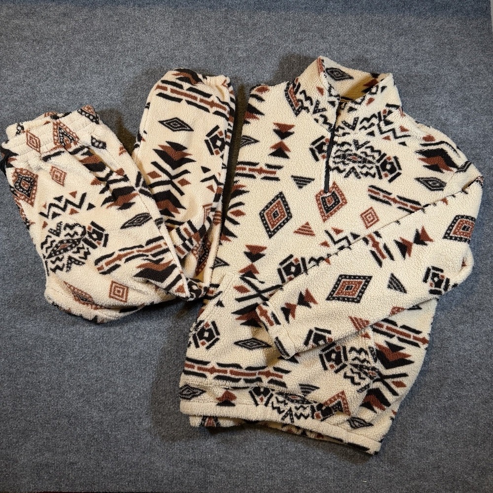 Zaful Mens XL Sweatshirt & M Jogger 2 PIECE SET Sherpa Aztec Tribal Fuzzy Cozy